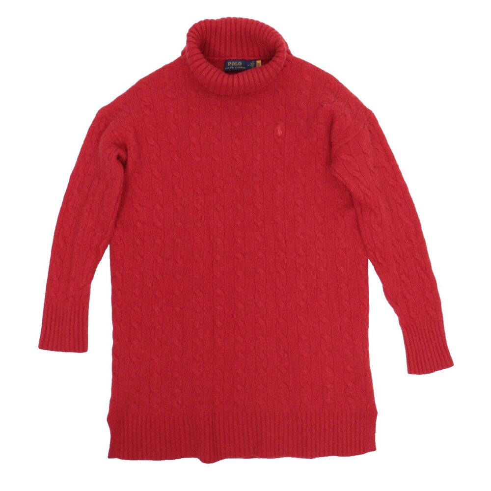 Polo Ralph Lauren Women Medium Sweater Red‎ Wool Cashmere Blend Long Turtleneck